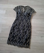 Dusk By Frank Usher Black Lace & Satin Pencil Dress Party Vintage Evening UK10