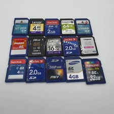 Lot of 15 Miscellaneous SD Cards Brands Include Sandisk Lexar - Untested - GC355