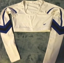 Varsity Spirit White/Blue/Black Long Sleeve Cheer Midriff Crop Top Juniors Sz S