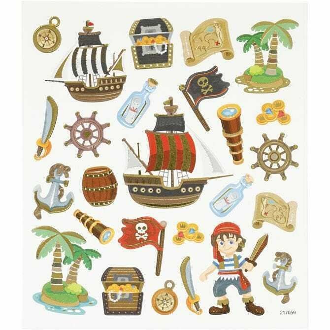 Creativ Pirate Stickers Sheet Adhesive Labels Kids Crafts Gold Embossed Foil