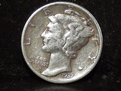 1937  Mercury  Silver dime coin ( FREE SHIPPING)