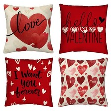 Valentines Day Pillow Covers 18x18 Inches Set of 4 - Red Love Valentine 01