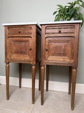 Louis XV Style French Oak Marble Top Bedside Tables Cupboards Cabinets