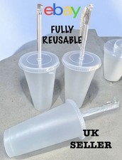 4pk Plastic 24oz 710ml clear Reusable cold cups with lids and straws | UK seller