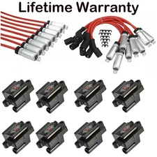 8Pack Square Ignition Coil & Spark Plug Wire For Chevy GMC 4.8/5.3/6.0/8.1L