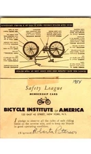 1954 Bicycle Institute of America Safety League Membership Card Roberta Peterson