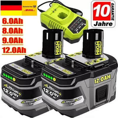 2X Für Ryobi Original P108 Akku/Ladegerät 18V 12,0Ah RB18L50 HP Lithium ONE Plus