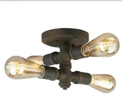 EGLO Wymer 8.5 in. 4-Light Industrial Zinc Semi-Flush Mount Matte Bronze