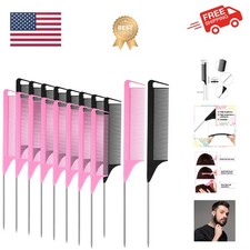 18 Pcs Rat Tail Combs Parting Rattail Teasing Fine Tooth Comb with Metal Pint...