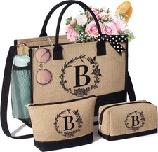Personalized Gifts for Women Tote Bag, Initial Jute Tote Bag  Makeup Bags Mo...