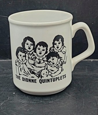 Vintage Dionne Quintuplets Mug Made in England Souvenir Cup Black White Graphic
