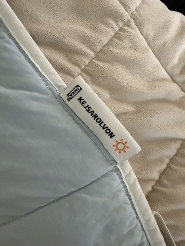 Used IKEA KEJSAROLVON Queen Mattress Protector Beige/Blue 105.804.47