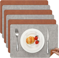 Faux Leather Placemats Set of 6, Dual Sided Waterproof Place Mats