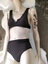 Cupshe-Swim Black Scallop Bikini-Set Swimwear. UK/S/8-10 🆕 Quick Dispatch!