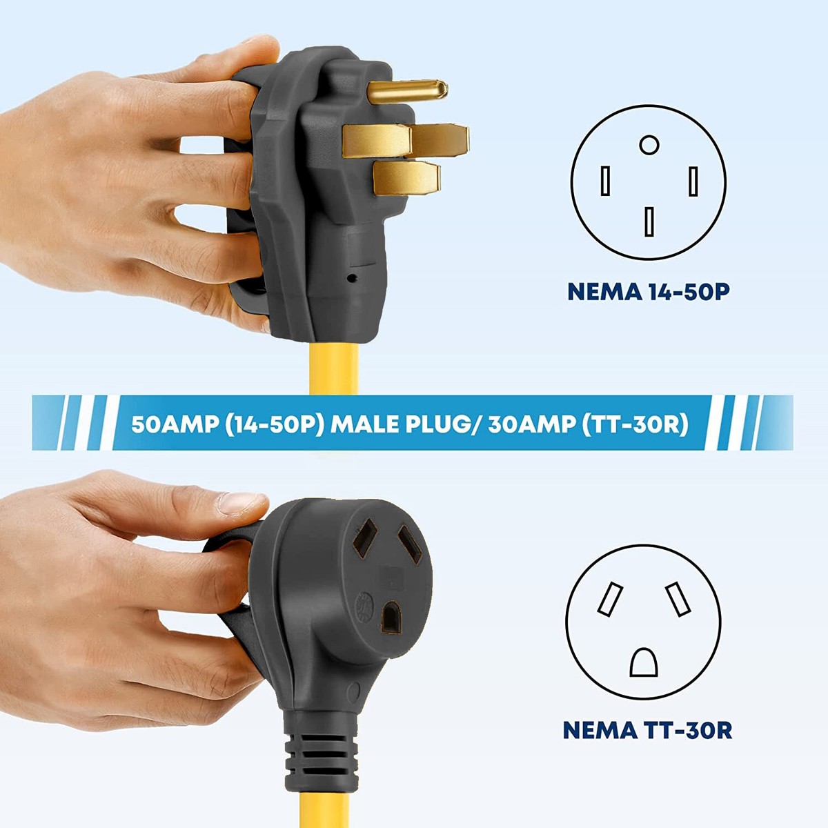 Nilight Cable Adaptador De Generador RV De 30 Amperios A 50 Amperios, 4 Puntas, Cobre Puro, Resistente, Bloqueo Giratorio, Enchufe Macho 10, Cable De Calibre L14-30P A 14-50R 30M/50F Para Caravanas