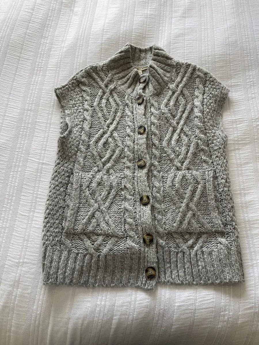 Lovely White Stuff Grey Cable Knit Wool Blend Sleeveless Cardigan Size 12  Pocket | eBay