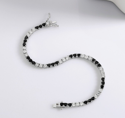 Black Spinel and Moissanite Round Tennis Bracelet 925 Sterling Silver 7 Inch - Picture 4 of 8