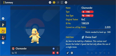 Pokemon Scarlet & Violet 6IV Shiny Charmander Max EVs
