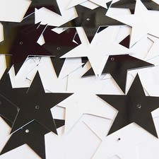 Sequin Star 5 Point 1.5" Black and White Duo Two Sided Opaque. Made in USA