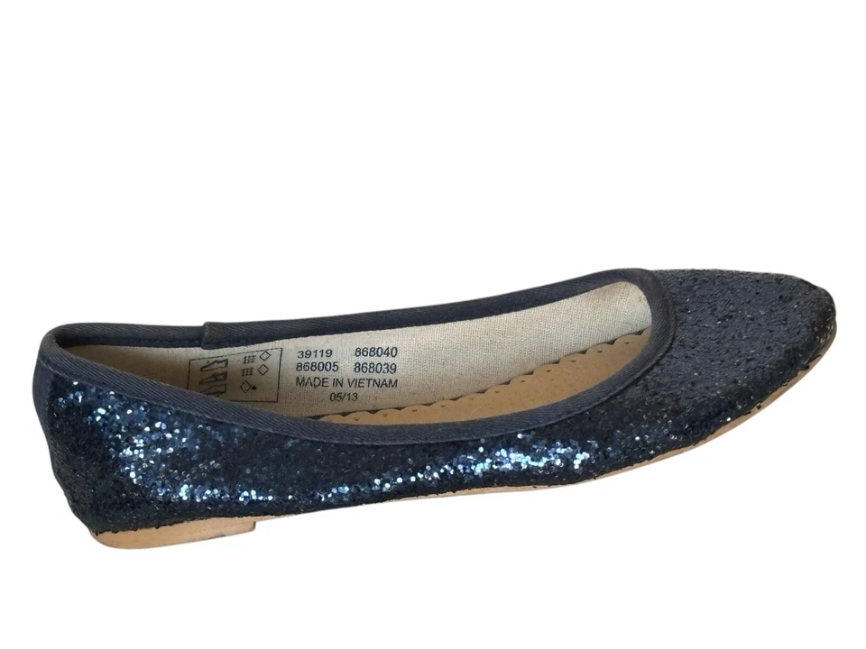 Mini Boden Azul Brillante Zapatos Niña Talla 32 EU / 1 US Zapatilla de Ballet Plana Brillo Foto 3 de 4