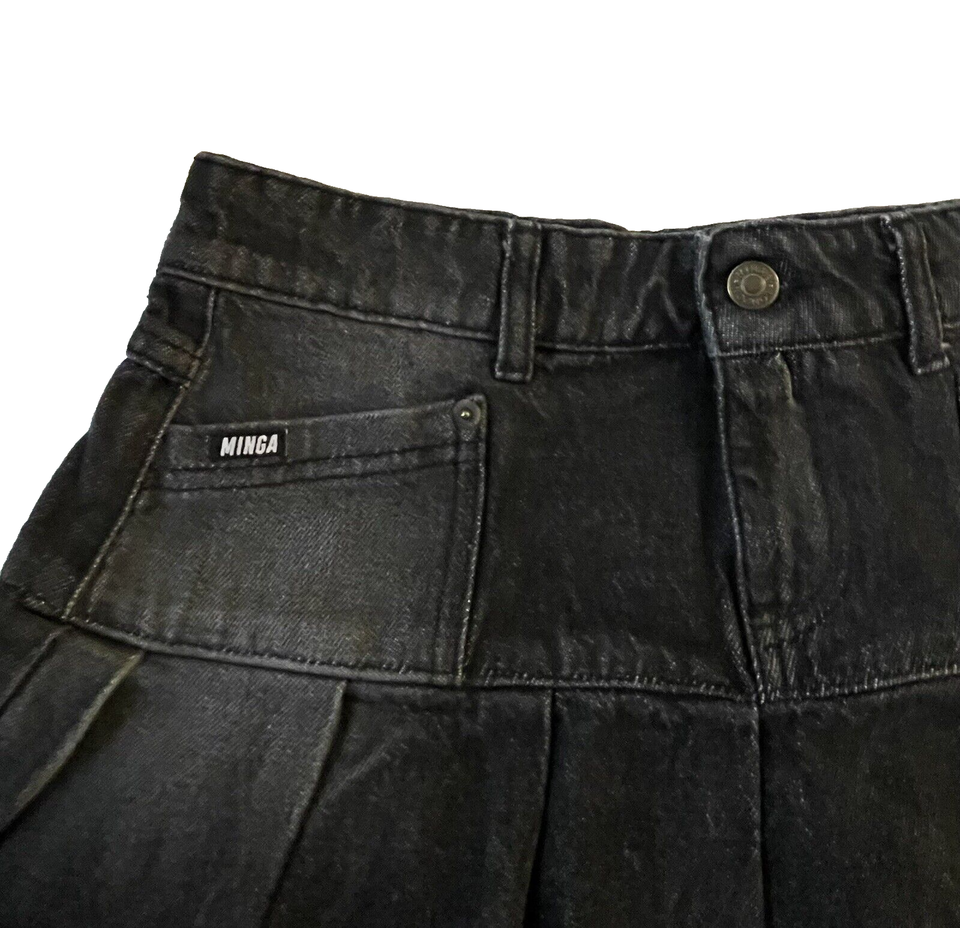 MINGA London US Size 4 / 28 NYA Black Denim Y2k Pleated Mini Skirt eBay