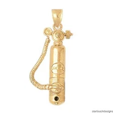 New 14k Yellow Gold 3-D Scuba Tank Pendant