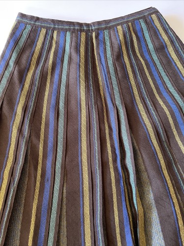 Two Way Collection Womens Skirt 8 Brown Blue Yellow stripe Pleated Vintage Wool - Bild 2 von 8