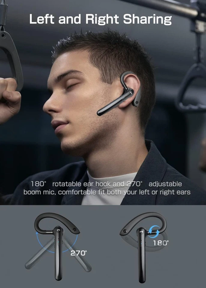 WIRELESS EARPHONE EAR-HOOK HEADPHONE BOOM MIC HANDSFREE SINGLE HEADSET for PHONE - Image 3 of 4