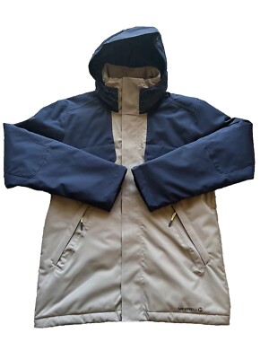 NWT Merrell Select Dry + Warm Jacket Hooded Coat Mens Sz M Blue Beige Coat Hike