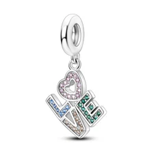 MULA European Colorful LOVE Pendant DIY Charm CZ Fit Bracelet 925 SterlingSilver