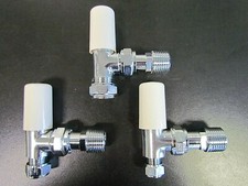 PEGLER TERRIER  ANGLED LOCK SHIELD RADIATOR VALVES CHROME WHITE HEADS 15,10,8mm