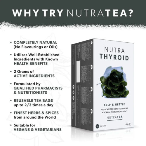 Nutra Tea Tiroide con Alghe e Ortica Erbe 20 Bustine di Tè Biodegradabili - CONFEZIONE DOPPIA - Foto 3 di 6
