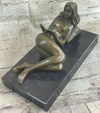 11" West Art Deco Sculpture "Girl Enjoy a Hot Spring" Nude Woman Bronze Figure