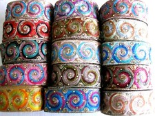 Trim with embroidered pattern and stones in different colors, 45mm, sqm, B315