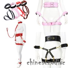 PU Leather Handcuffs Neck Collar Waist Thigh Cuffs Hog-tie Binding Slaves