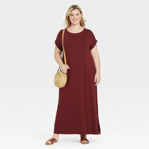 Women's Plus Size Short Sleeve Knit Dress - Ava \u0026 Viv Cabernet Red x
