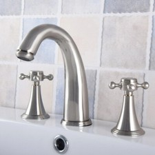 Brushed Nickel Bathroom Basin Sink Faucet 2 Knob Widespread Vanity Mixer Tap