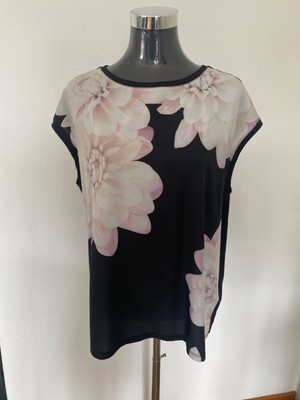 Damen Bluse Ted Baker Größe 4 entspricht L schwarz mit rosa Blumen