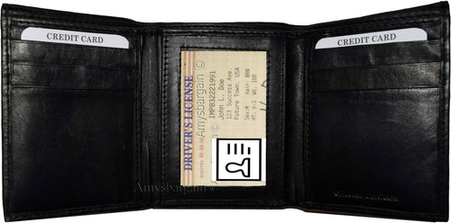 Lote de 3 Nuevo Cuero Hombre Tríptico Cartera Identificación Estuche 2 Ranuras para Billetes 6 Tarjetas de Crédito BN - Imagen 7 de 12
