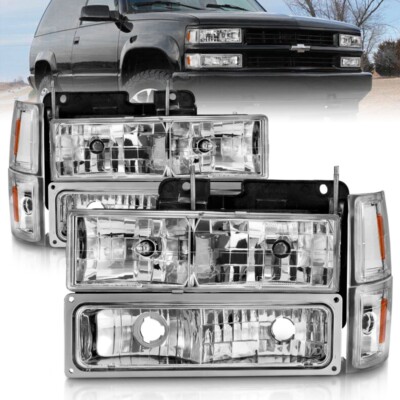 ANZO Crystal Headlights Chrome w/ Signal and Side Marker for 88-98 Chevy C1500