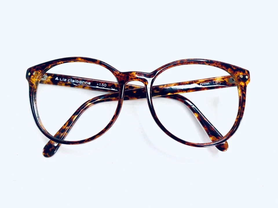 Anteojos Liz Claiborne Ovalados Gran Tamaño Años 80 Marrón Ámbar Transparente Tortuga 55 15 130 Foto 4 de 4