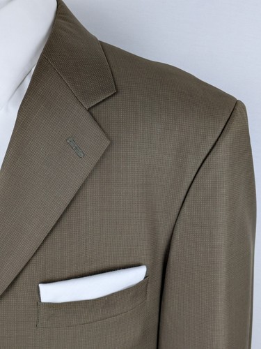Fineri Super 100s Wool Suit Mens 42R Jacket 34x27 Pleat Cuff Pants Olive Green - Picture 4 of 22