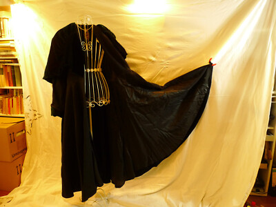 Vintage Winter Coat/ Cracker Jack Design/ Grey Black Wool Emerald Velvet Cape