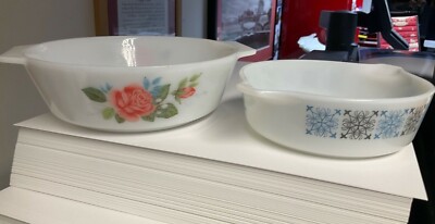 JAJ Pyrex Cottage Rose Schüssel ohne Deckel 8 Zoll breit x 2,5 Zoll tief + Chelsea 6,5 Zoll x 2 Zoll 