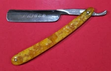 Vintage PRINCE Clark Bros Cutlery Co. Germany Floral Celluloid Straight Razor