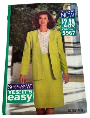 Butterick Sewing Pattern 5967 Misses Jacket Skirt Top Career Work UC Sz 18 20 22