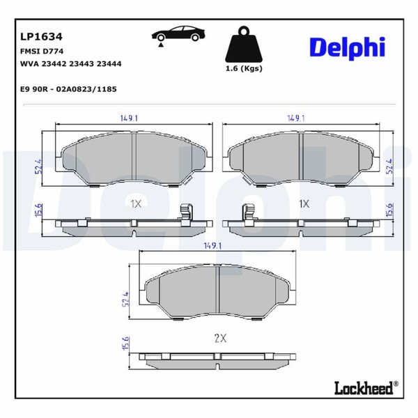 Delphi Bremsbelagsatz Scheibenbremse LP1634 FüR FK KIA Retona Sportage SUV K00-image