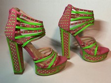 Liliana Shoe Chunky Heel y2k Platform Strappy Sandals Pink Green Retro Funky 6
