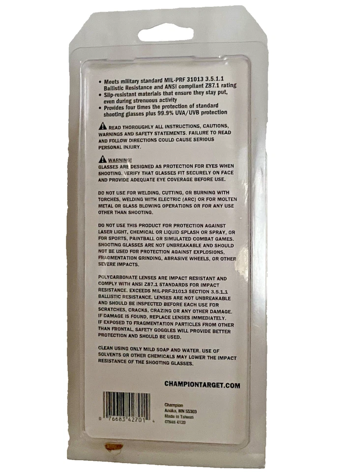 Gafas de tiro balísticas Champion nuevas en paquete - lente ámbar 42701 SELLADAS Foto 3 de 3
