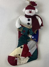 Christmas 3D Snowman stocking red, green and cream patchwork 26" high